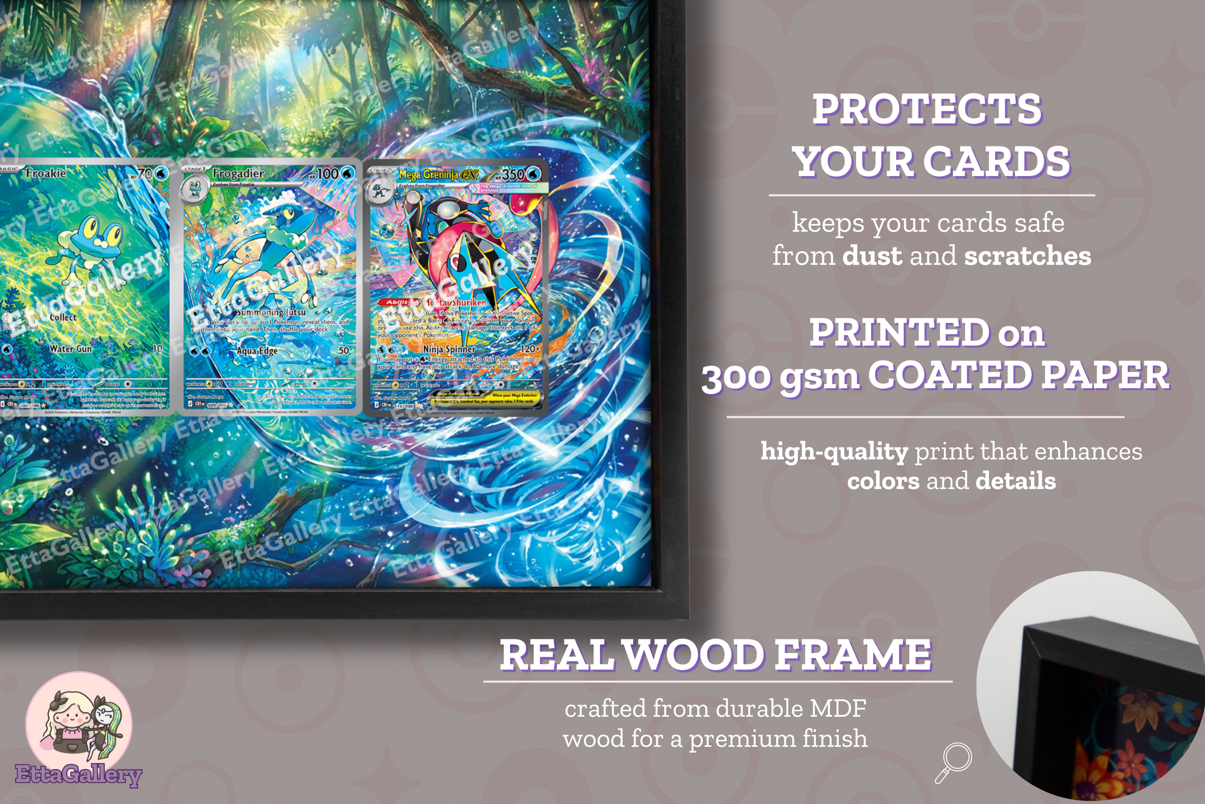 Froakie, Frogadier and Mega Greninja ex from Chaos Rising | Display Frame