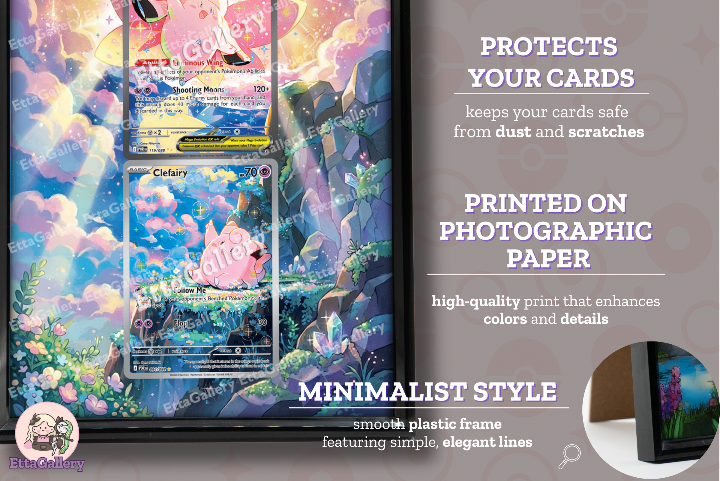 Clefairy e Mega Clefable ex da Equilibrio Perfetto | Cornice Espositiva