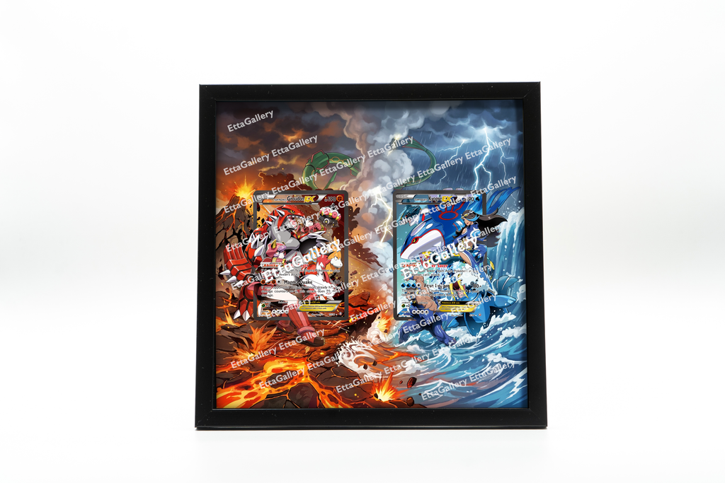 Team Magma's Groudon EX and Team Aqua's Kyogre EX from Double Crisis | Display Frame