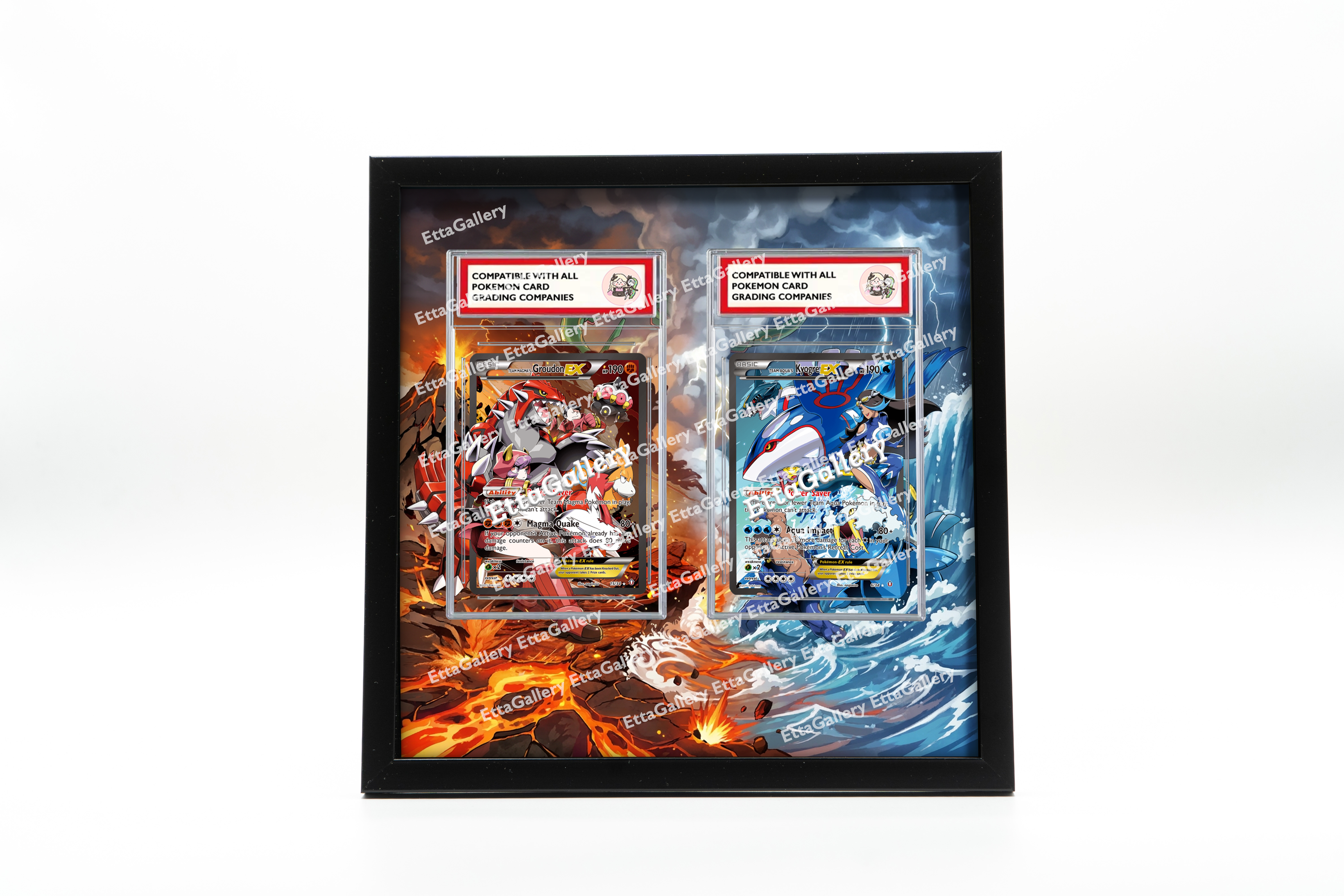 Team Magma's Groudon EX and Team Aqua's Kyogre EX from Double Crisis | Display Frame