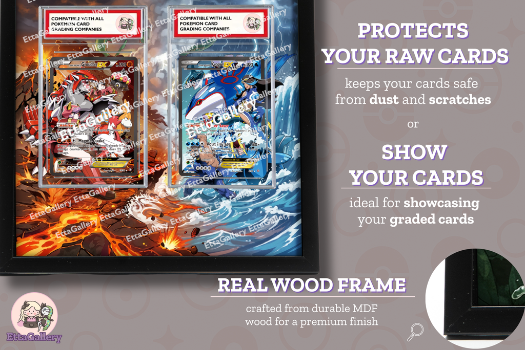 Team Magma's Groudon EX and Team Aqua's Kyogre EX from Double Crisis | Display Frame
