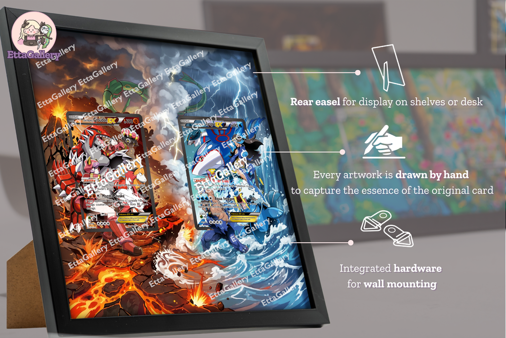 Team Magma's Groudon EX and Team Aqua's Kyogre EX from Double Crisis | Display Frame