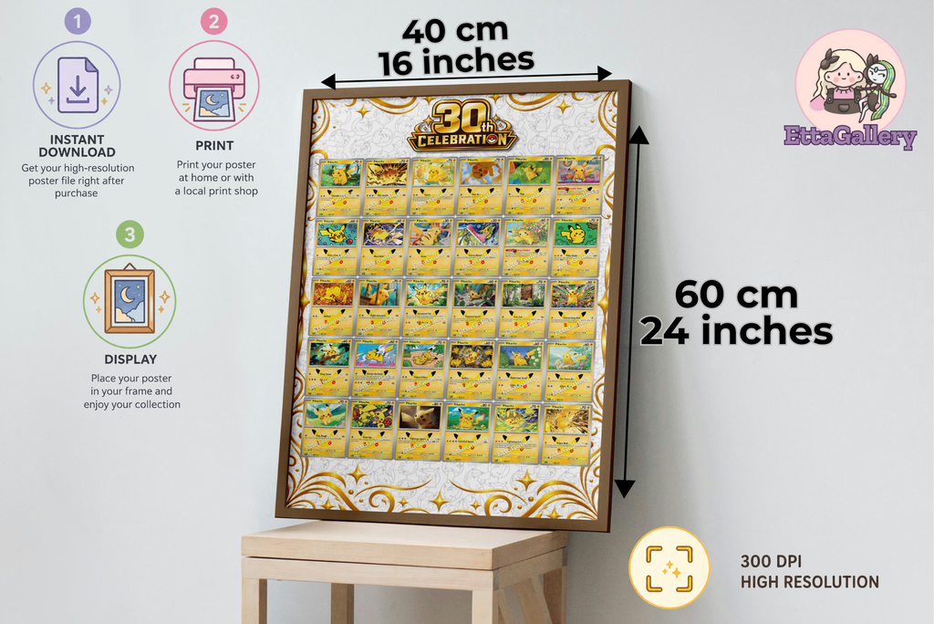 Pikachu Full Set from 30th Celebration (24x16 inches | 60x40 cm) | Poster Extended Art (Digital)