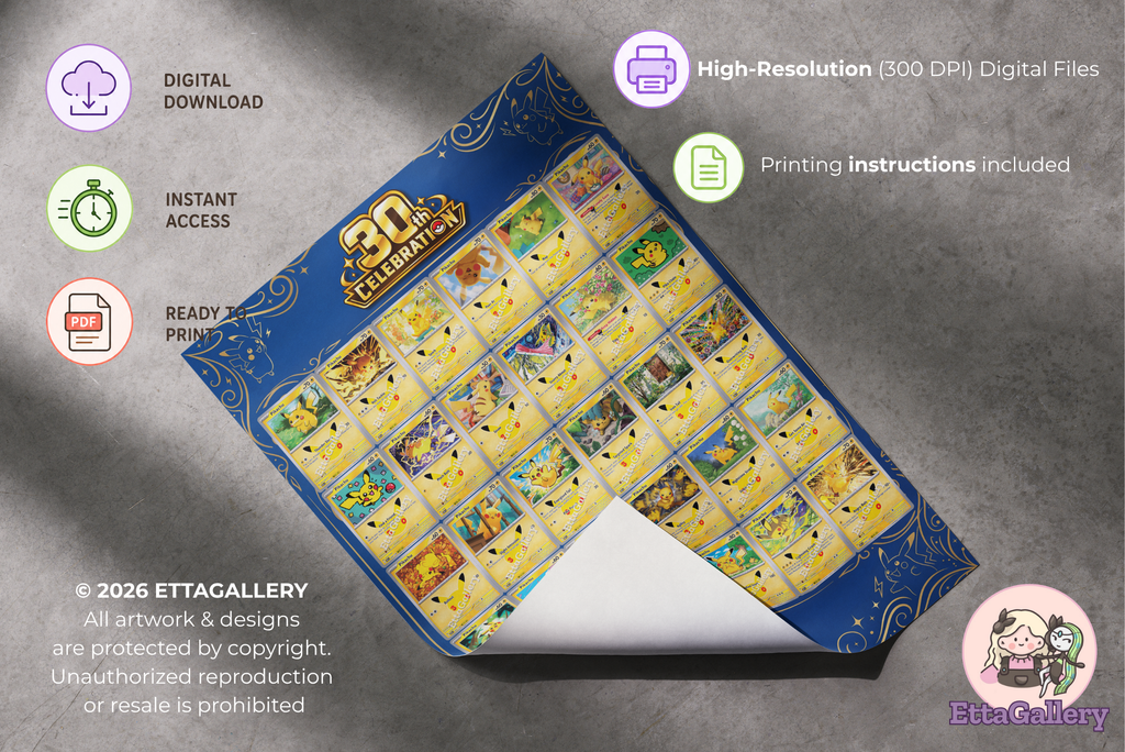 Pikachu Full Set from 30th Celebration (24x16 inches | 60x40 cm) | Poster Extended Art (Digital)