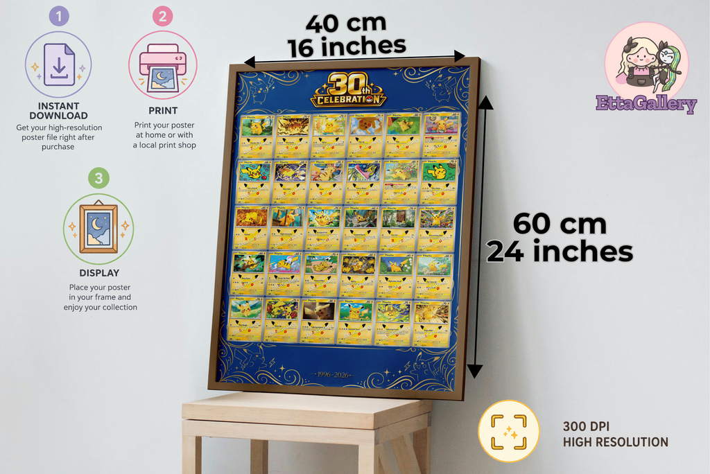 Pikachu Full Set from 30th Celebration (24x16 inches | 60x40 cm) | Poster Extended Art (Digital)