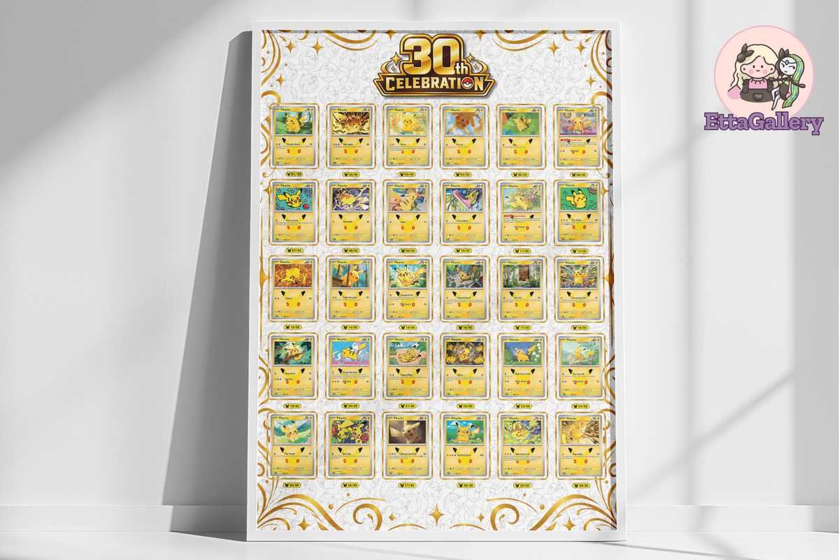 Pikachu Set Completo da 30esimo Anniversario (28x20 pollici | 70x50 cm) | Illustrazione Espansiva Poster (Digitale)