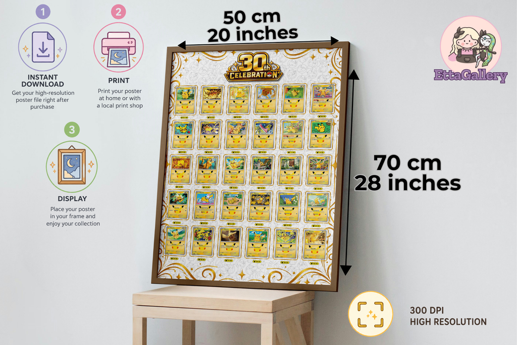 Pikachu Set Completo da 30esimo Anniversario (28x20 pollici | 70x50 cm) | Illustrazione Espansiva Poster (Digitale)