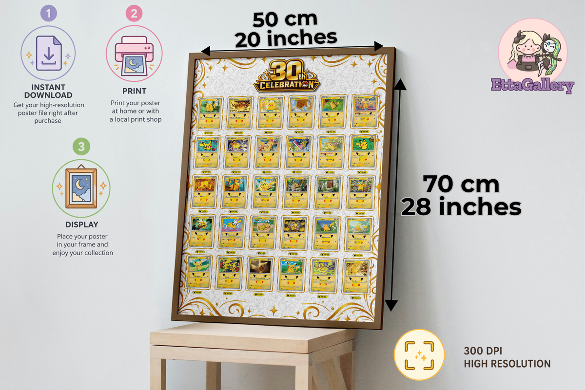Pikachu Set Completo da 30esimo Anniversario (28x20 pollici | 70x50 cm) | Illustrazione Espansiva Poster (Digitale)