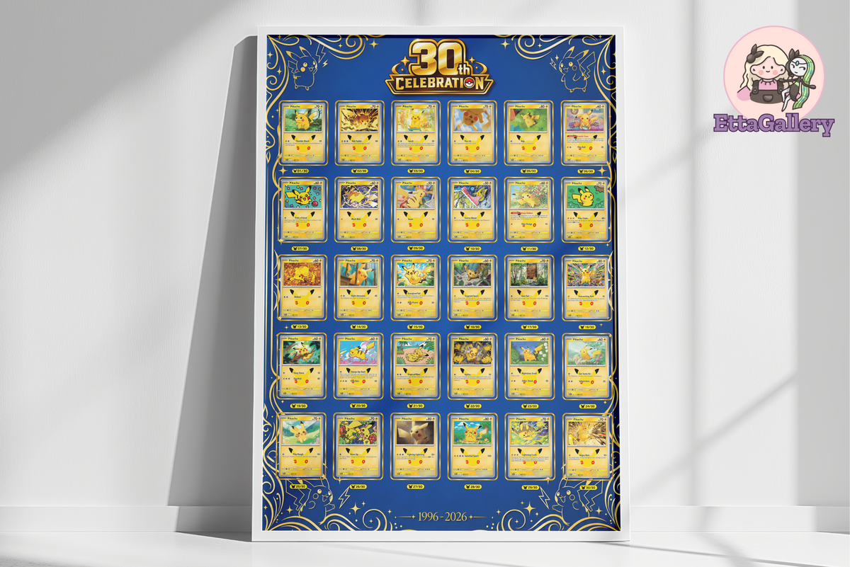 Pikachu Set Completo da 30esimo Anniversario (28x20 pollici | 70x50 cm) | Illustrazione Espansiva Poster (Digitale)