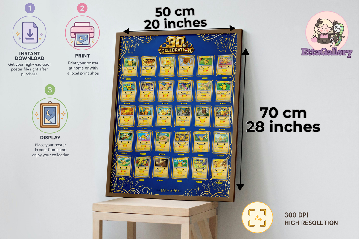 Pikachu Set Completo da 30esimo Anniversario (28x20 pollici | 70x50 cm) | Illustrazione Espansiva Poster (Digitale)